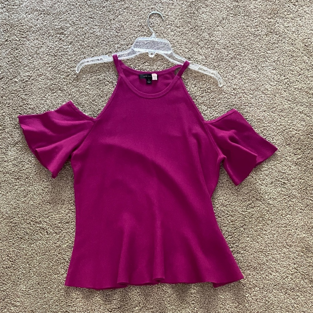Ann Taylor Fuchsia Cold Shoulder Blouse
